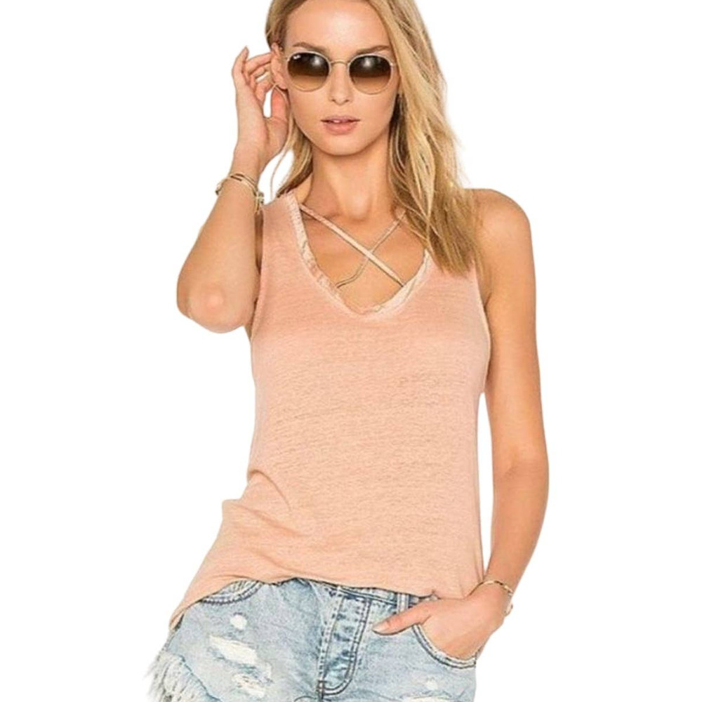 Project Social T linen crescent cross strappy tank apricot size medium women's